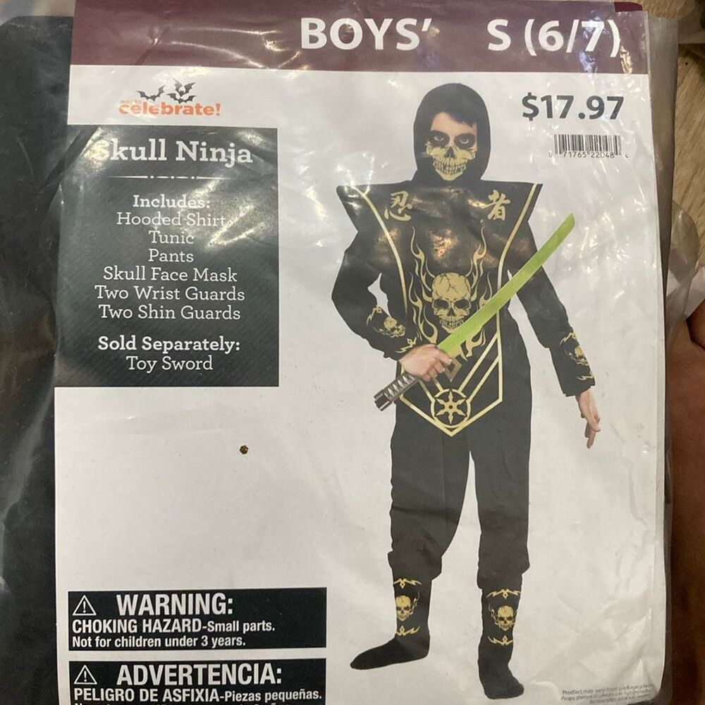 Boys Skull Ninja Costume Small 6/7 Halloween 6-Piece Set Complete